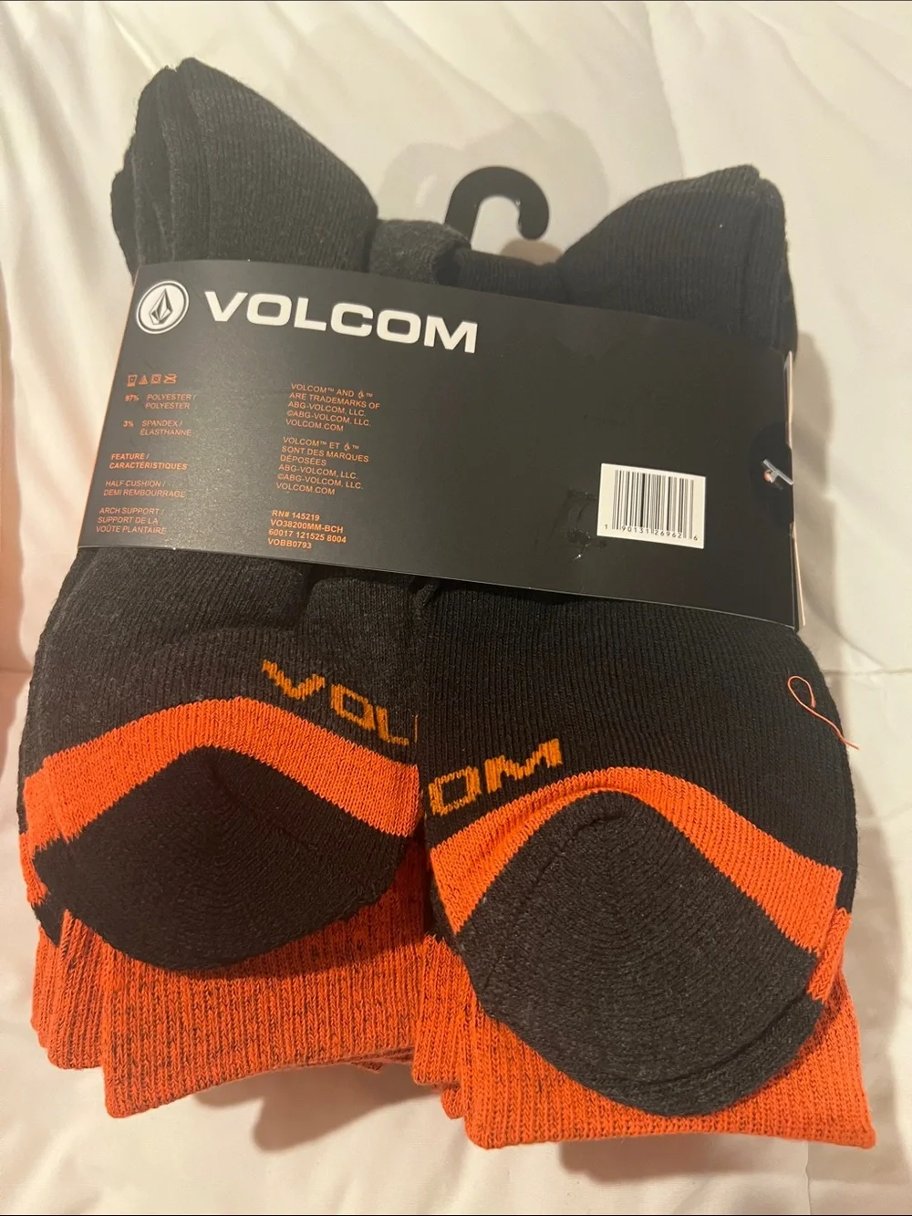 Volcom Men's Workwear Crew Socks in Orange & Black - 8 Pack